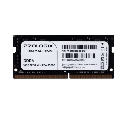 Модуль пам`ятi SO-DIMM DDR4 16GB/3200 Prologix (PRO16GB3200D4S)