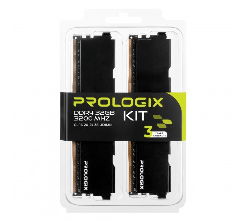 Модуль пам`ятi DDR4 2x16GB/3200 Prologix Black (PRO32GB3200B4K)