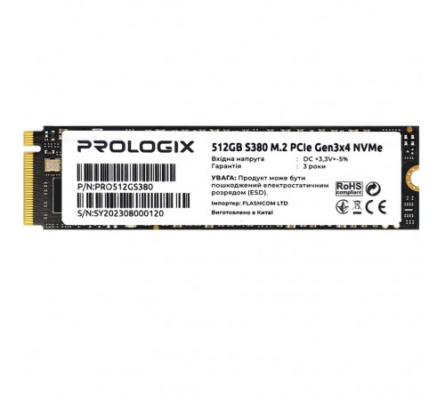 Накопичувач SSD 512GB Prologix S380 M.2 2280 PCIe 3.0 x4 NVMe 3D TLC (PRO512GS380)_Bulk