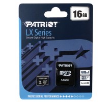 Карта пам`ятi MicroSDHC 16GB UHS-I Class 10 Patriot LX + SD-adapter (PSF16GMCSDHC10)
