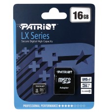 Карта пам`ятi MicroSDHC 16GB UHS-I Class 10 Patriot LX + SD-adapter (PSF16GMCSDHC10)