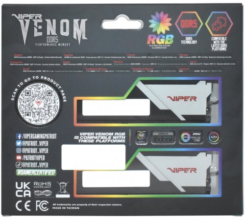Модуль пам`яті DDR5 2x16GB/6800 Patriot Viper Venom RGB (PVVR532G680C34K)