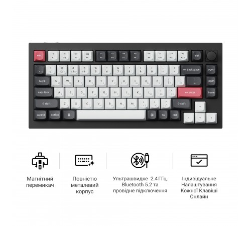 Клавіатура бездротова Keychron Q1 HE Magnetic Switch Black RGB (Q1H-M1-UA)