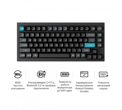 Клавіатура бездротова Keychron Q1 Ultra Keychron Red Switch Black RGB (Q1U-M1-UA)