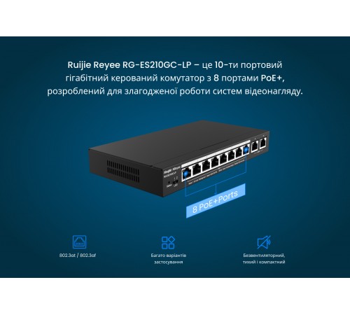 Комутатор Ruijie Reyee RG-ES210GC-LP Комутатор Ruijie Reyee RG-ES210GC-LP