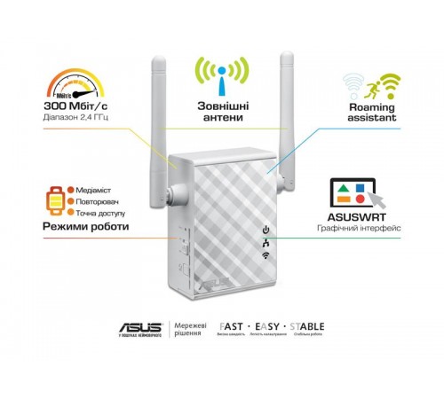 Повторювач/розширювач WiFi сигналу Asus RP-N12 (90IG01X0-BO2100)