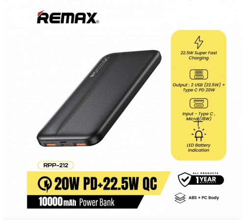 Універсальна мобільна батарея Remax RPP-212 Tinyl 10000mAh Black (RPP-212)