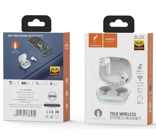 Bluetooth-гарнітура SkyDolphin TWS SL23 White (SDBTE-000181)