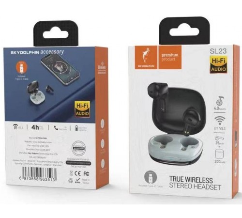 Bluetooth-гарнітура SkyDolphin TWS SL23 Black (SDBTE-000182)