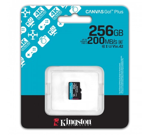 Карта пам`яті MicroSDXC 256GB UHS-I/U3 Class 10 Kingston Canvas Go! Plus R200/W160MB/s (SDCG4/256GBSP)
