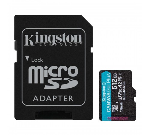 Карта пам`яті MicroSDXC 512GB UHS-I/U3 Class 10 Kingston Canvas Go! Plus R200/W160MB/s + SD-адаптер (SDCG4/512GB)