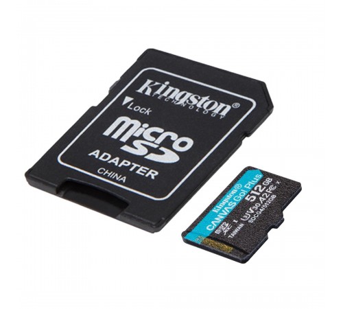 Карта пам`яті MicroSDXC 512GB UHS-I/U3 Class 10 Kingston Canvas Go! Plus R200/W160MB/s + SD-адаптер (SDCG4/512GB)
