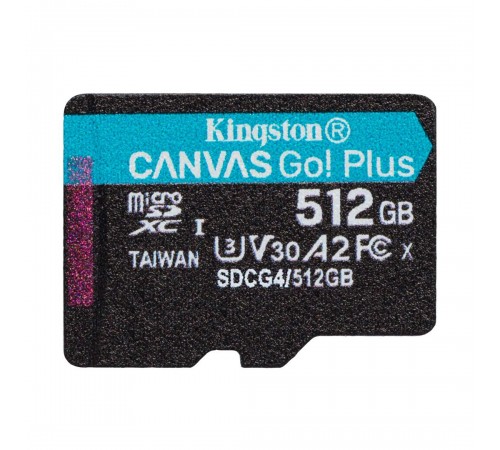 Карта пам`яті MicroSDXC 512GB UHS-I/U3 Class 10 Kingston Canvas Go! Plus R200/W160MB/s (SDCG4/512GBSP)