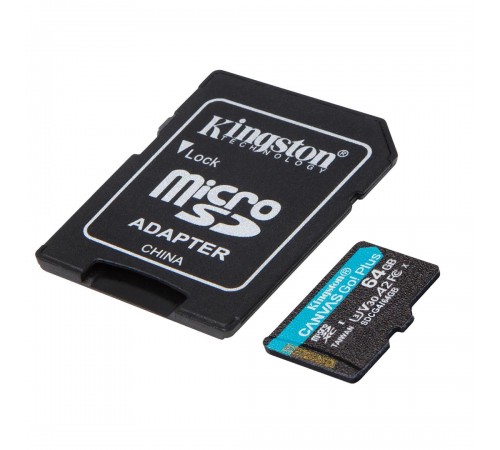 Карта пам`яті MicroSDXC 64GB UHS-I/U3 Class 10 Kingston Canvas Go! Plus R200/W200MB/s + SD-адаптер (SDCG4/64GB)