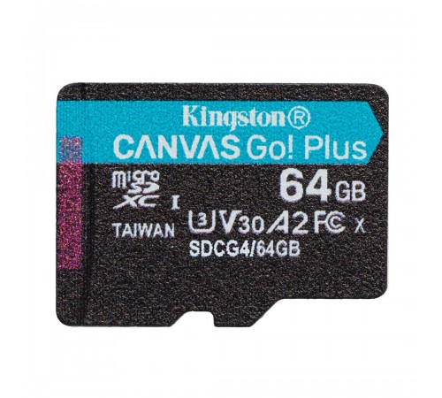 Карта пам`яті MicroSDXC 64GB UHS-I/U3 Class 10 Kingston Canvas Go! Plus R200/W200MB/s (SDCG4/64GBSP)
