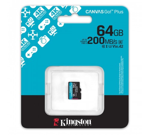 Карта пам`яті MicroSDXC 64GB UHS-I/U3 Class 10 Kingston Canvas Go! Plus R200/W200MB/s (SDCG4/64GBSP)