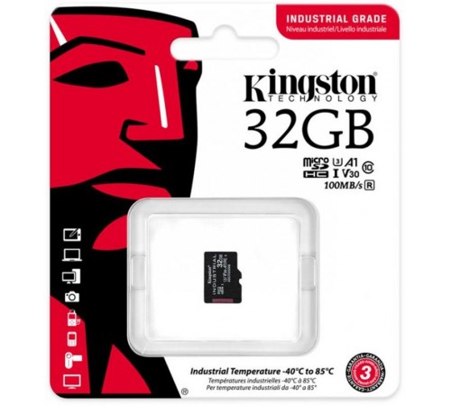 Карта пам`ятi MicroSDHC 32GB UHS-I/U3 Class 10 Kingston Industrial (SDCIT2/32GBSP)