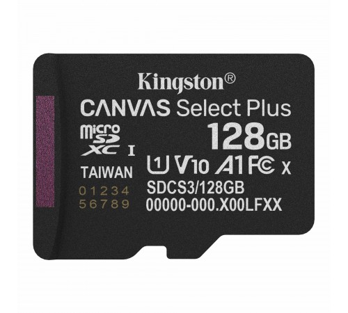 Карта пам`яті MicroSDXC 128GB UHS-I Class 10 Kingston Canvas Select Plus R150MB/s + SD-адаптер (SDCS3/128GB)