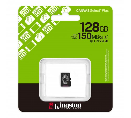 Карта пам`яті MicroSDXC 128GB UHS-I Class 10 Kingston Canvas Select Plus R150MB/s + SD-адаптер (SDCS3/128GB)