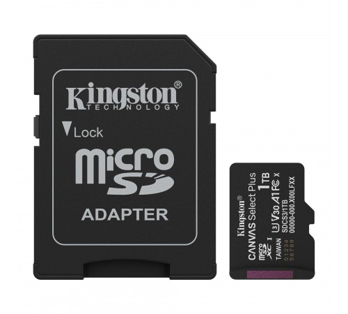 Карта пам`яті MicroSDXC 1TB UHS-I Class 10 Kingston Canvas Select Plus R150MB/s + SD адаптер (SDCS3/1TB)