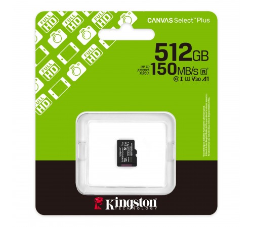 Карта пам`яті MicroSDXC 512GB UHS-I Class 10 Kingston Canvas Select Plus R150MB/s (SDCS3/512GBSP)