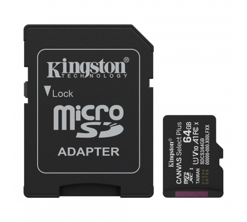 Карта пам`яті MicroSDXC 64GB UHS-I Class 10 Kingston Canvas Select Plus R150MB/s + SD-адаптер (SDCS3/64GB)