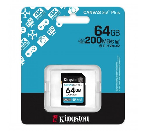Карта пам`ятi SDXC 64GB UHS-I/U3 Class 10 Kingston Canvas Go! Plus R200/W200MB/s (SDG4/64GB)