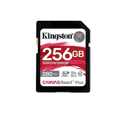 Карта пам`яті SDHC 256GB UHS-II/U3 Class 10 Kingston Canvas React Plus V60 SD R280/W150MB/s (SDR2V6/256GB)