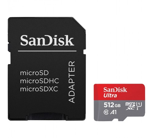 Карта пам`ятi MicroSDXC 512GB UHS-I Class 10 SanDisk Ultra A1 R150MB/s + SD-adapter (SDSQUAC-512G-GN6MA)