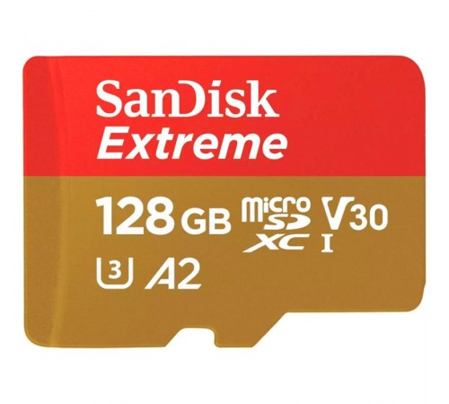 Карта пам`ятi MicroSDXC 128GB UHS-I U3 R190/W90MB/s SanDisk Extreme V30 + SD-адаптер (SDSQXAA-128G-GN6AA)