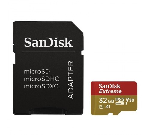 Карта пам`ятi MicroSDHC 32GB UHS-I/U3 Class 10 SanDisk Extreme A1 R100/W60MB/s + SD-adapter (SDSQXAF-032G-GN6MA)