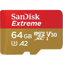 Карта пам`ятi MicroSDXC 64GB C10 UHS-I SanDisk Extreme V30 U3 R170/W80MB/s + SD (SDSQXAH-064G-GN6MA)