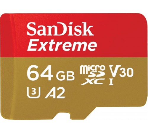 Карта пам`ятi MicroSDXC 64GB C10 UHS-I SanDisk Extreme V30 U3 R170/W80MB/s + SD (SDSQXAH-064G-GN6MA)