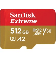 Карта пам`ятi MicroSDXC512GB C10 UHS-I SanDisk Extreme V30 U3 R190/W130MB/s + SD (SDSQXAV-512G-GN6MA)