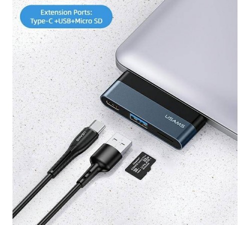 USB-хаб Usams US-SJ491 Mini HUB USB Type-C Black (SJ491HUB01)