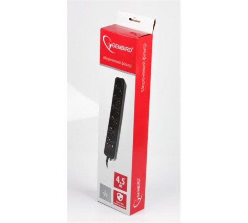 Мережевий фільтр Gembird SPG6-G-15B ,чорний, 4,5 м кабель, 6 розеток