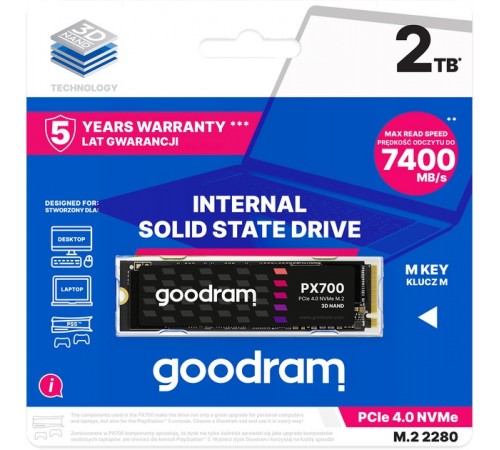 Накопичувач SSD 4TB Goodram PX700 M.2 2280 PCIe 4.0 x4 NVMe 3D NAND (SSDPR-PX700-04T-80)