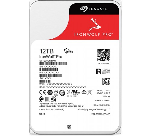 Накопичувач HDD SATA 12.0TB Seagate IronWolf Pro 7200rpm 256MB (ST12000NT001)