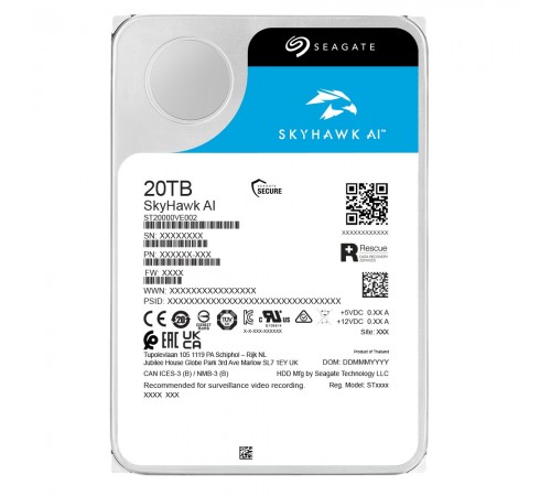 Накопичувач HDD SATA 20.0TB Seagate SkyHawk AI Surveillance 7200rpm 256MB (ST20000VE002)