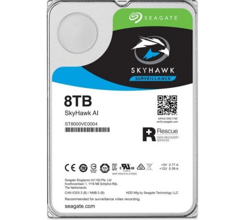 Накопичувач HDD SATA 8.0TB Seagate SkyHawk AI Surveillance 7200rpm 256MB (ST8000VE000)