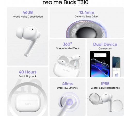 Bluetooth-гарнітура Realme Buds T310 White Bluetooth-гарнітура Realme Buds T310 White