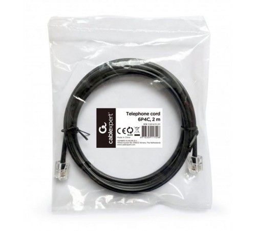 Кабель телефонний Cablexpert (TC6P4CR-2M) CCS, 6P4C, 2м, чорний
