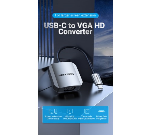 Перехідник Vention VGA - USB Type-C (F/M), 0.15 м (TDFHB)