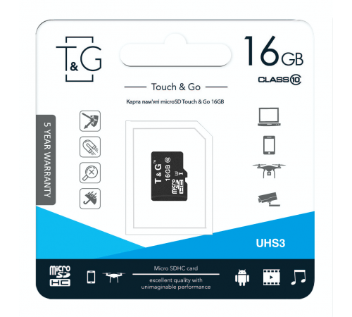 Карта пам`ятi MicroSDHC 16GB UHS-I U3 Class 10 T&G (TG-16GBSD10U3-00)