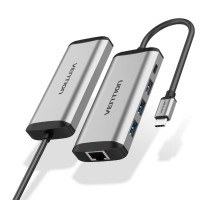 Концентратор Vention USB-C 3-Port, RJ-45, PD, 0.15 m (TGDHB)