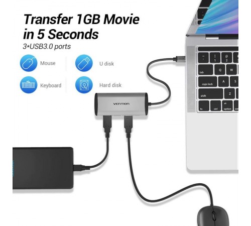 Концентратор Vention USB-C 3-Port, RJ-45, PD, 0.15 m (TGDHB) Концентратор Vention USB-C 3-Port, RJ-45, PD, 0.15 m (TGDHB)