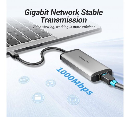 Концентратор Vention USB-C 3-Port, RJ-45, PD, 0.15 m (TGDHB) Концентратор Vention USB-C 3-Port, RJ-45, PD, 0.15 m (TGDHB)