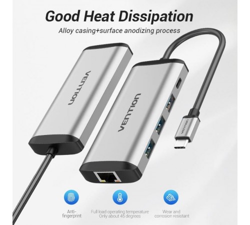 Концентратор Vention USB-C 3-Port, RJ-45, PD, 0.15 m (TGDHB) Концентратор Vention USB-C 3-Port, RJ-45, PD, 0.15 m (TGDHB)