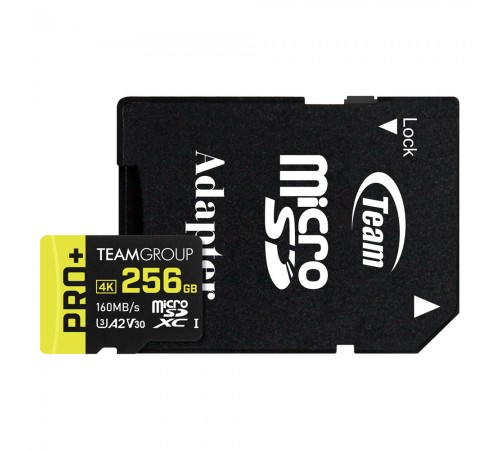 Карта пам`ятi MicroSDXC 256GB UHS-I/U3 Class 10 Team Pro+ R160/W110MB/s + SD-адаптер (TPPMSDX256GIA2V3003)