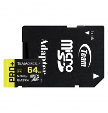 Карта пам`ятi MicroSDXC  64GB UHS-I/U3 Class 10 Team Pro+ R160/W55MB/s + SD-адаптер (TPPMSDX64GIA2V3003)